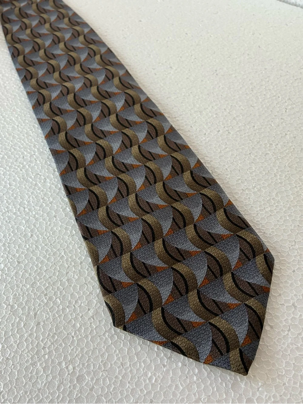 Principe Made in Italy 100% Silk Extra Long Geometric Tie Gray and Brown